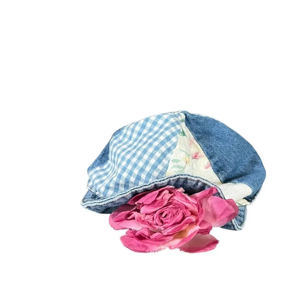 VTG San‎ Francisco Blues Patchwork Denim Kids Hat Floral Gingham Cotton USA Made
